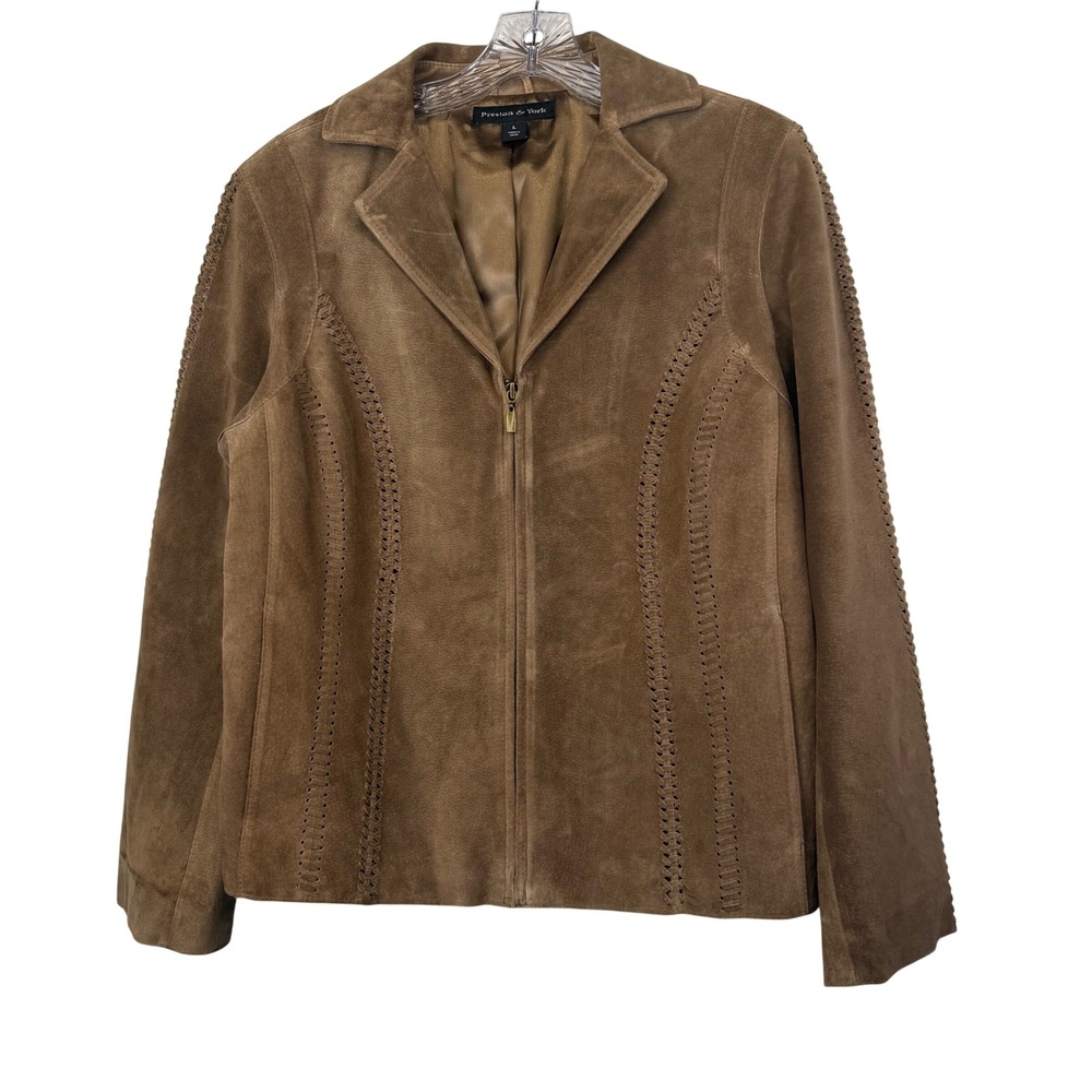 Preston & York Genuine Suede Leather Jacket Tan Whipstitch Western Ranch L